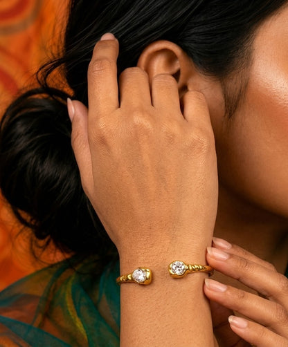 Dual Stone Open Gold Cuff Bracelet
