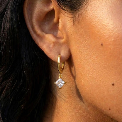 Zircon Drop Huggies Earrings in 925 Sterling Silver