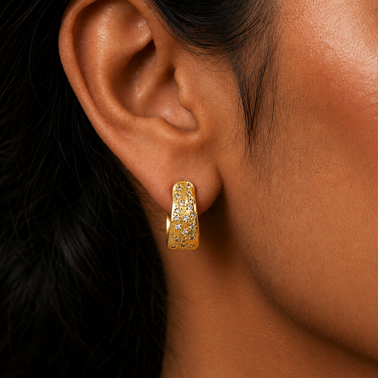 Celestial Studded Huggies Earrings in 925 Sterling Silver