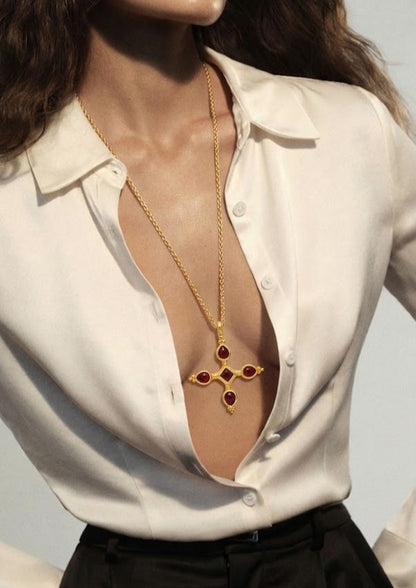 Ruby Cross Pendant Necklace