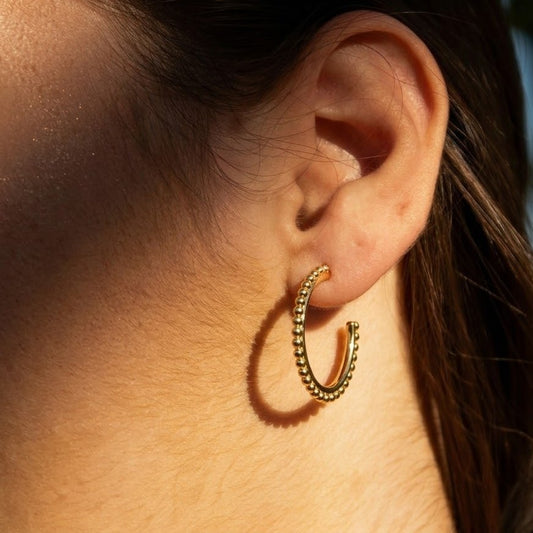 Beaded Loop Hoop Earrings in 925 Sterling Silver