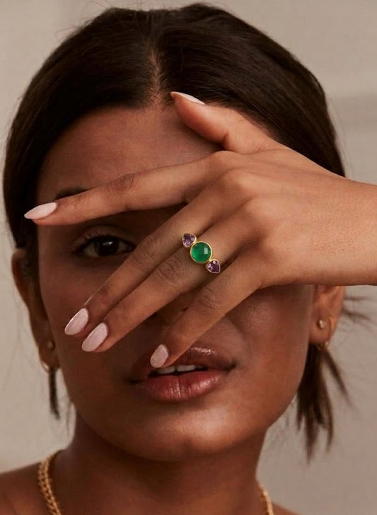Green Onyx & Amethyst Multi Stone Ring