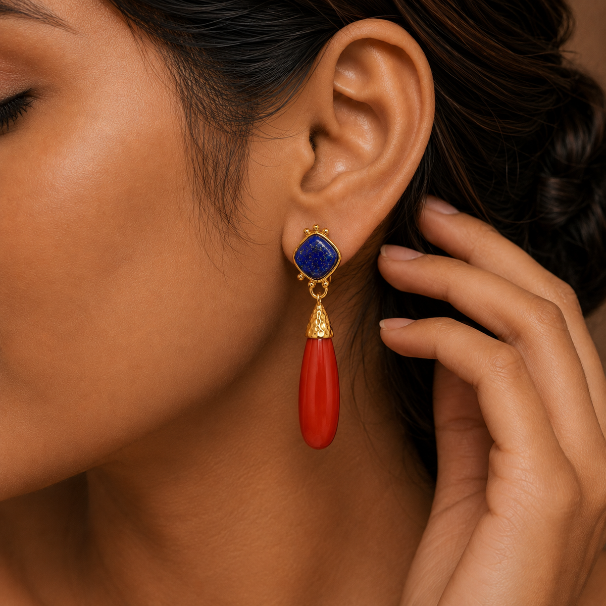 Lapis Coral Drop Earrings