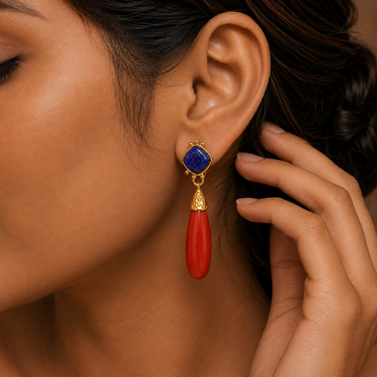 Lapis Coral Drop Earrings