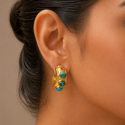 Turquoise Pebble Hoop Earrings