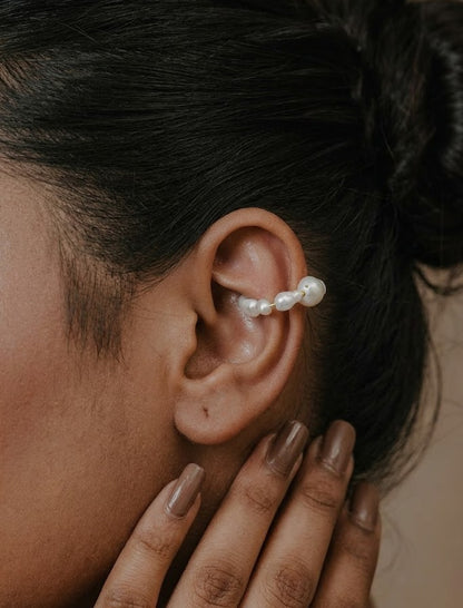 Baroque Pearl Weave Ear Cuff In 925 Sterling Silver ( Single Piece )