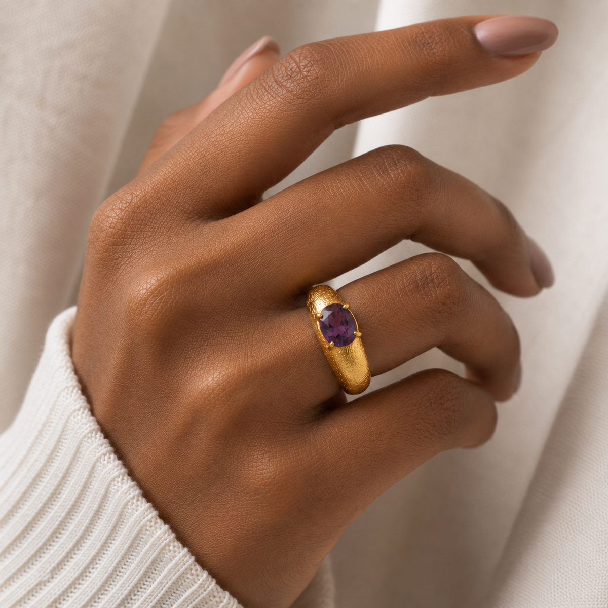 Amethyst Textured Statement Ring