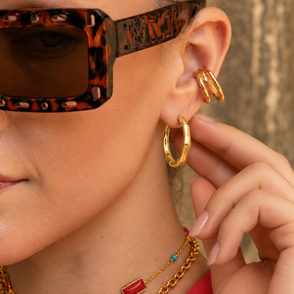 Medium Sculpted Rounded Hoop Earrings in 92.5 Sterling Silver