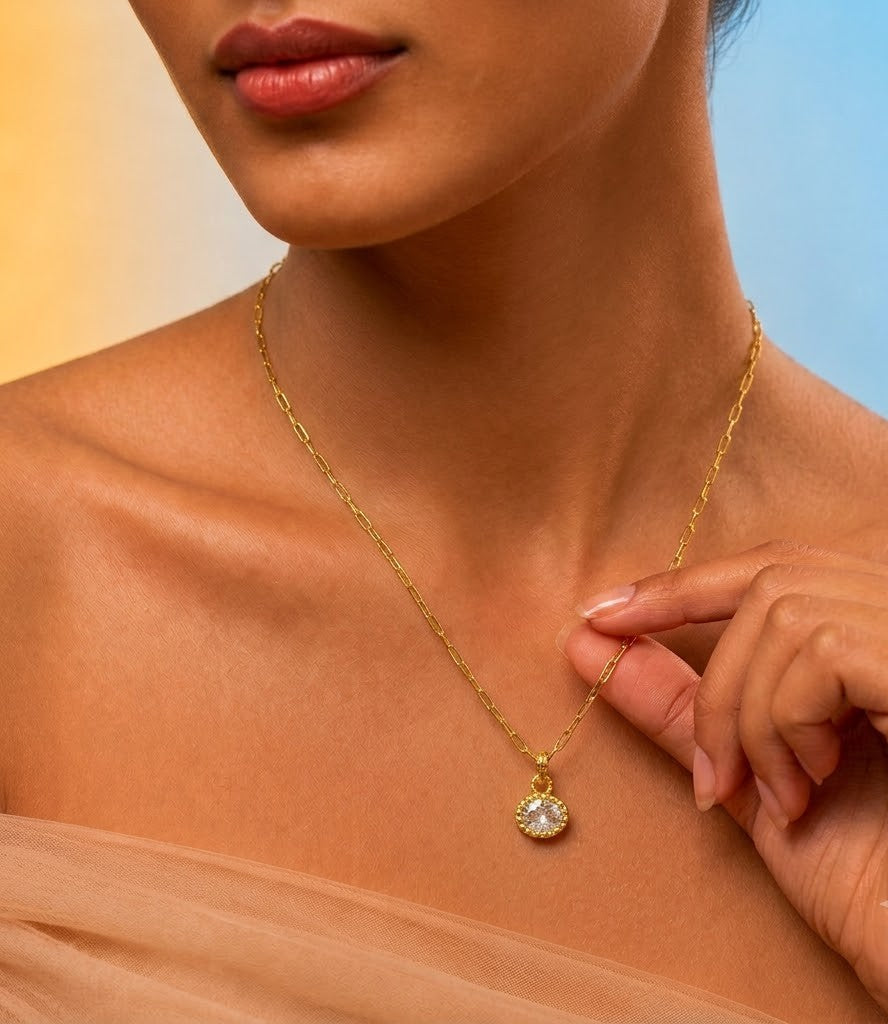 Oval Crystal Pendant Necklace in 92.5 Sterling Silver