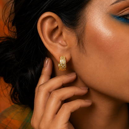 Celestial Studded Huggies Earrings in 925 Sterling Silver