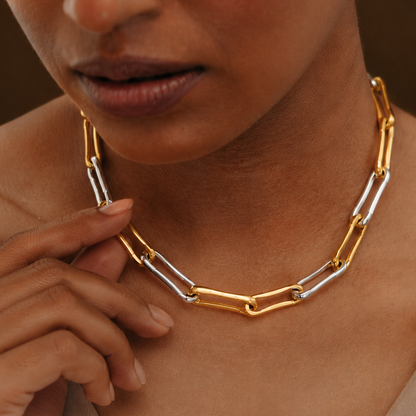Sculpted Clip Necklace Two Tone