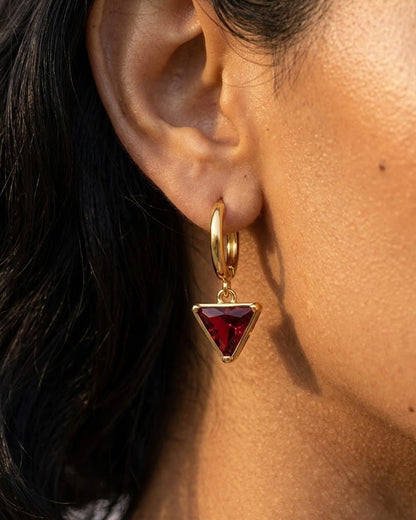 Crimson Drop Huggies Earrings In 925 Sterling Silver