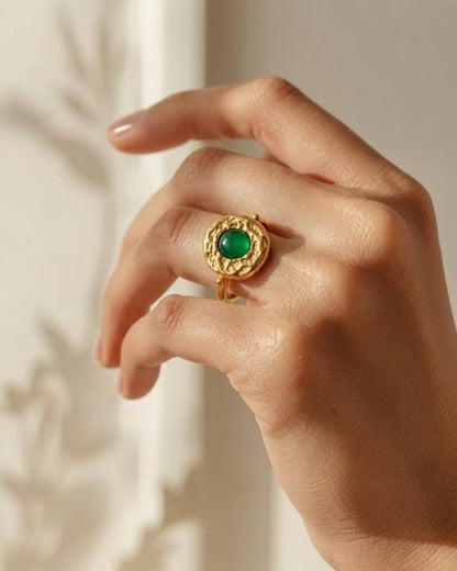 Green Onyx Medallion 92.5 Sterling Silver Adjustable Ring