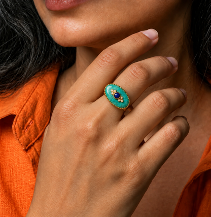 Natural Turquoise and Lapis Evil Eye Ring