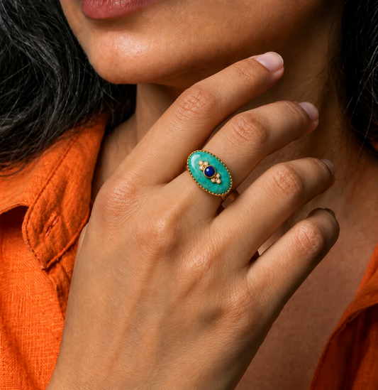 Natural Turquoise and Lapis Evil Eye Ring