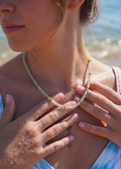 Aquamarine Beaded Gold Accent Necklace