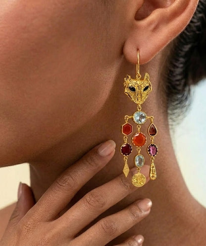 Multi Gem Asymmetrical Earrings