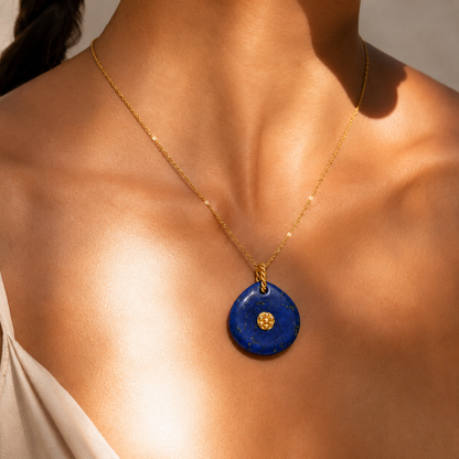 Lapis Sun Medallion Charm