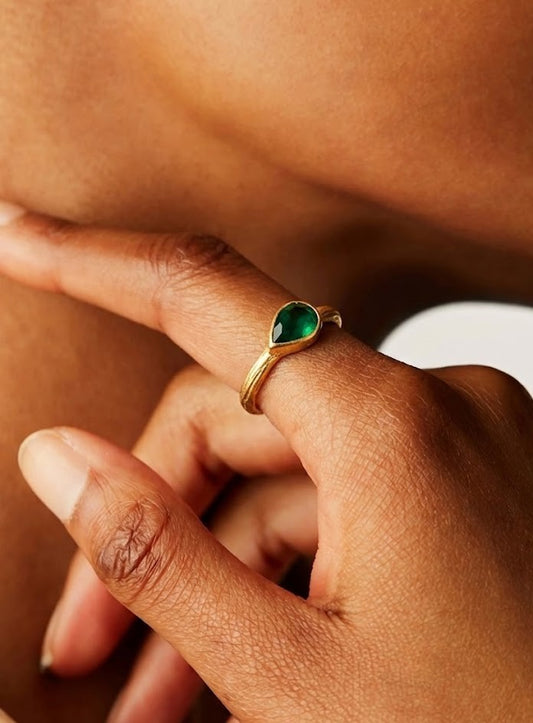 Green Onyx Pear Bezel Ring