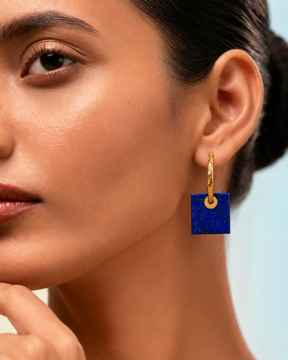 Lapis Lazuli Square Hoop Earrings