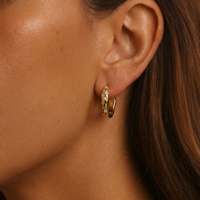 Crystal Grave Huggies Earrings In 925 Sterling Silver