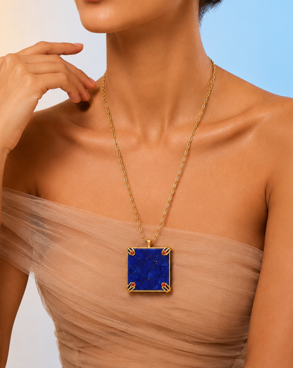 Lapis Lazuli Square Pendant Necklace