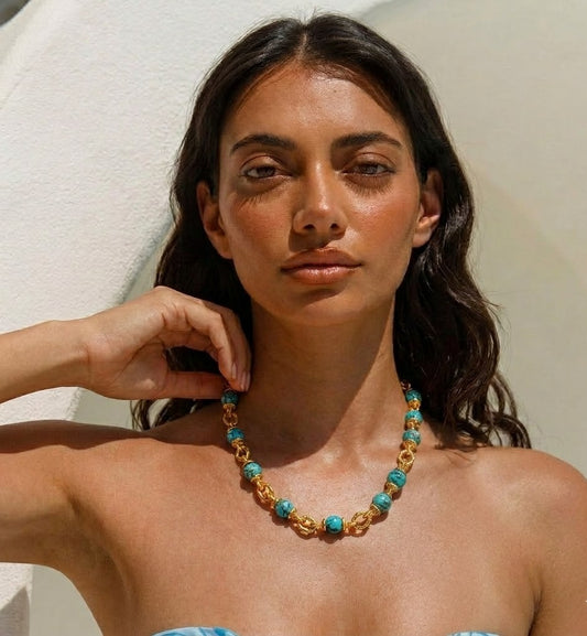 Turquoise Nugget Link Chain Necklace