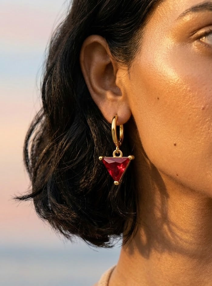 Crimson Drop Huggies Earrings In 925 Sterling Silver