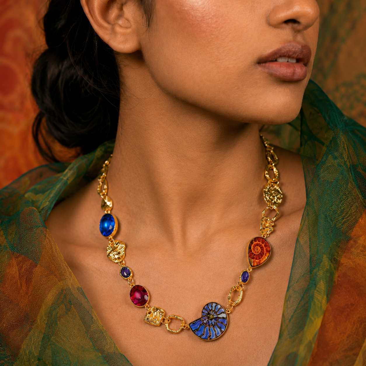 Ammonite & Gemstone Link Necklace
