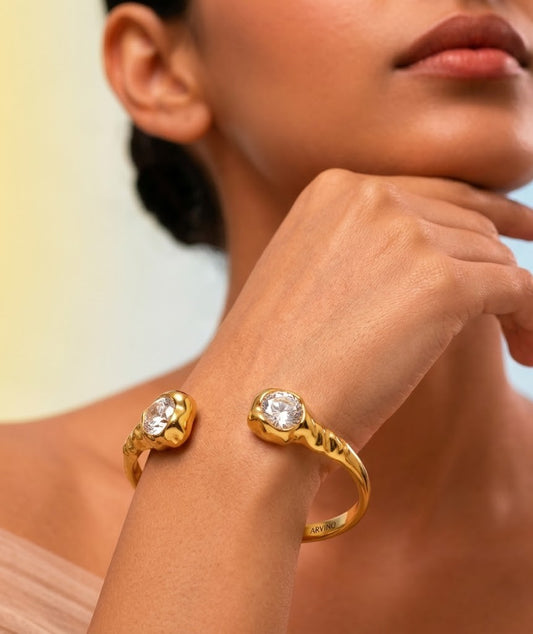 Dual Stone Open Gold Cuff Bracelet