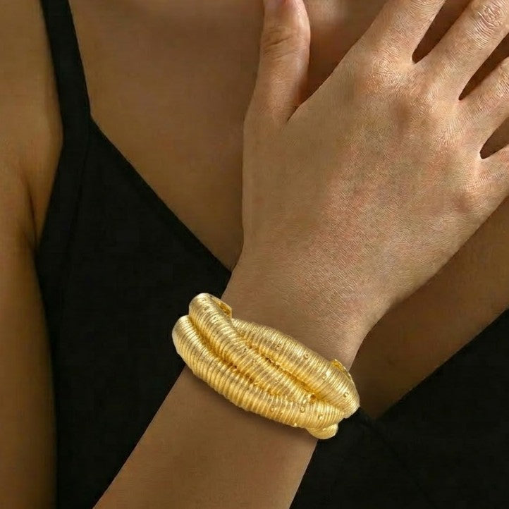 Braided Horizon Cuff Bracelet( Gold Plated)