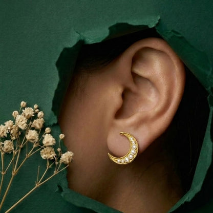 Crescent Moon Stud Earrings In 925 Sterling Silver