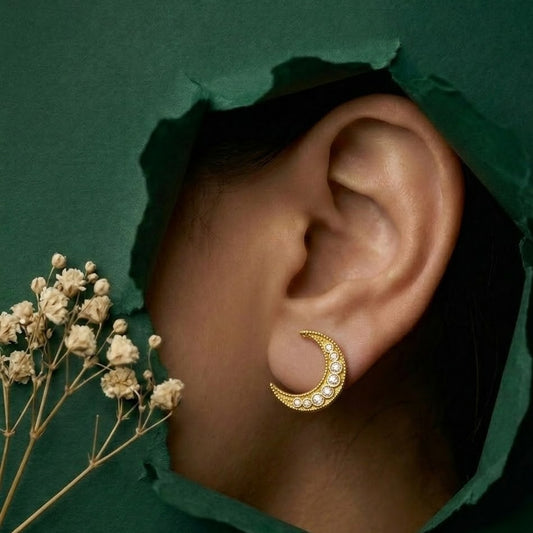 Crescent Moon Stud Earrings In 925 Sterling Silver