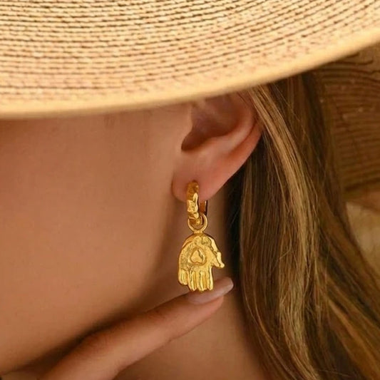 Heart in Hand Gold Earrings