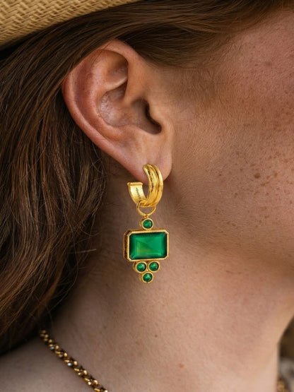 Gold Plated Emerald Green Onyx Drop