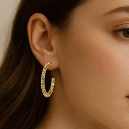 Beaded Loop Hoop Earrings in 925 Sterling Silver