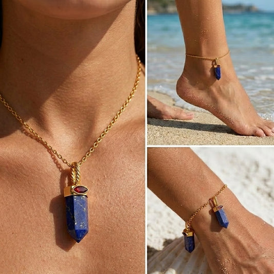 Lapis and garnet Dagger 92.5 Sterling Silver Charm