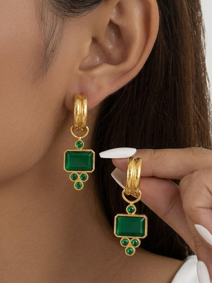 Gold Plated Emerald Green Onyx Drop