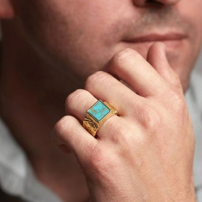 Unisex Turquoise Cushion Textured Statement Ring