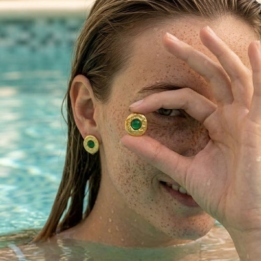 Green Onyx Medallion 92.5 Sterling Silver Studs