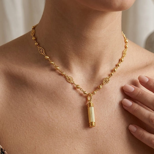 Vintage Column Gold Pendant Charm