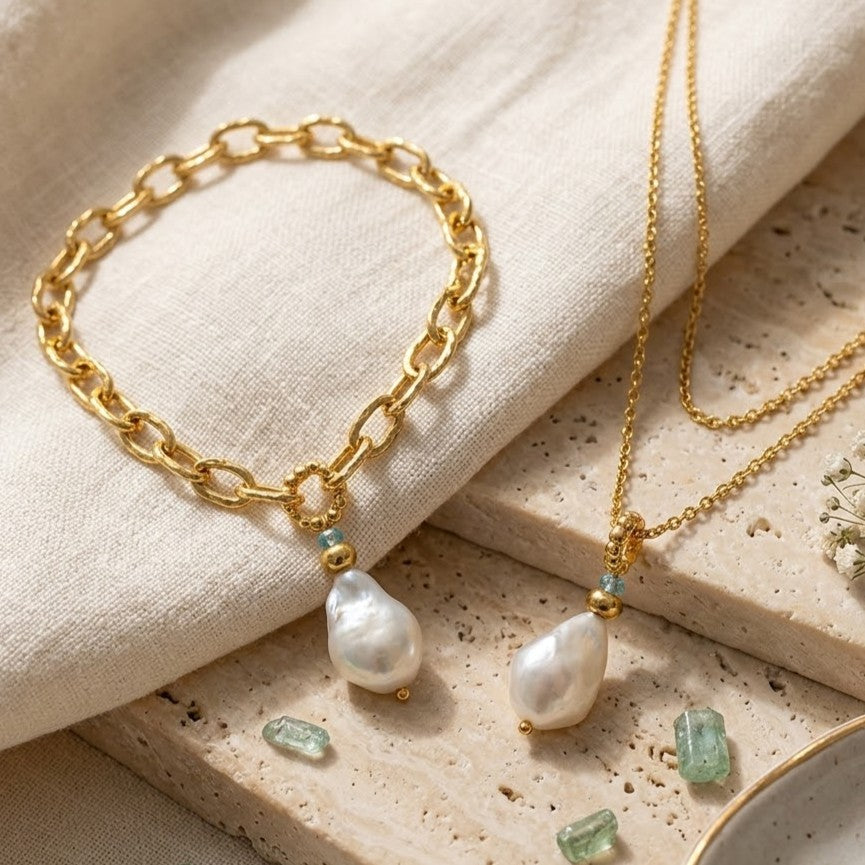 Baroque Pearl Charm with Blue Topaz Accent