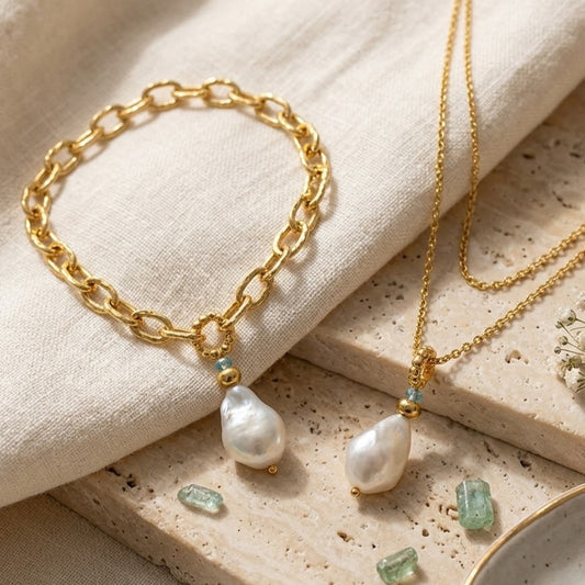 Baroque Pearl Charm with Blue Topaz Accent