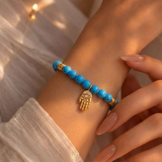 Turquoise Beaded Hamsa Bracelet in 92.5 Sterling Silver