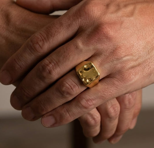 Iron Crater Gold Men's Signet Ring in 92.5 Sterling Silver