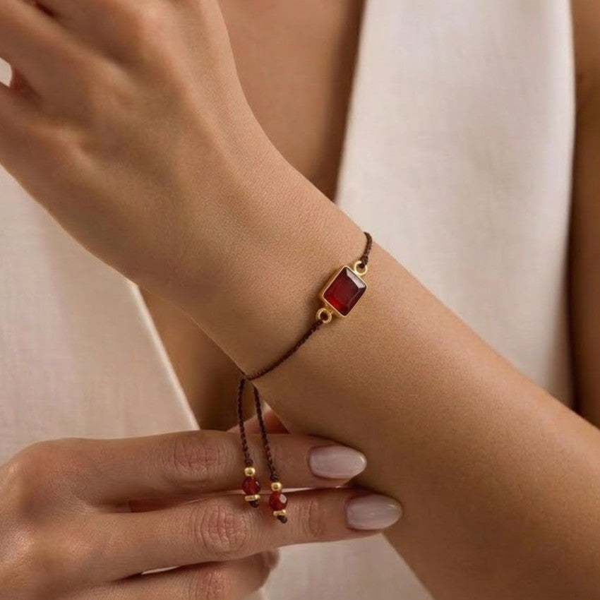 Crimson Stone Cord 92.5 Sterling Silver Bracelet
