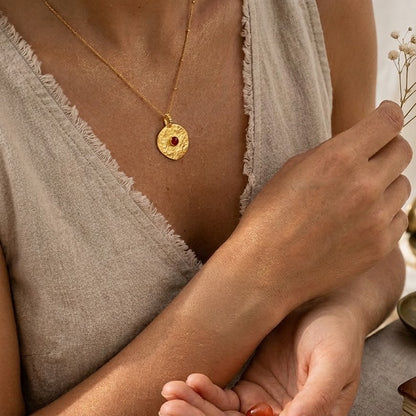 Vintage Totem Gold Charm with Red Onyx