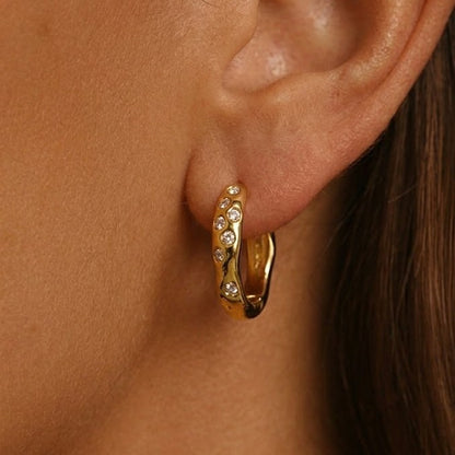 Crystal Grave Huggies Earrings In 925 Sterling Silver