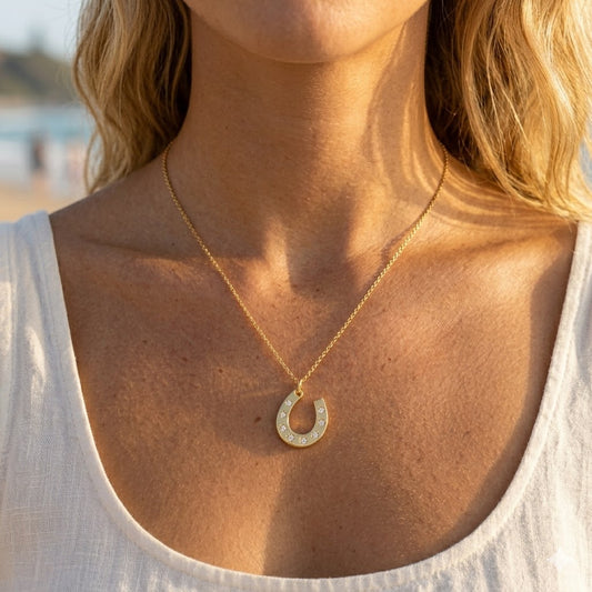 Horse Shoe Charm Necklace In 925 Sterling Silver