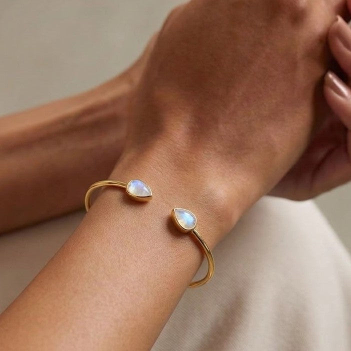 Moonstone Glow Cuff Bracelet in 925 Sterling Silver